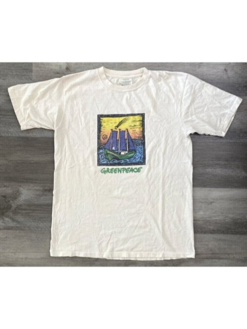EcoSport T Shirt Mens Large Beige Single Stitch Greenpeace Single Stitch VTG